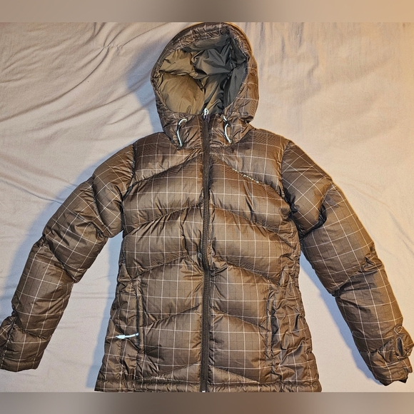 Helly Hansen Jackets & Blazers - HELLY HANSEN Womens Size Small Goose Down Puffer Jacket Brown Windowpane Hood